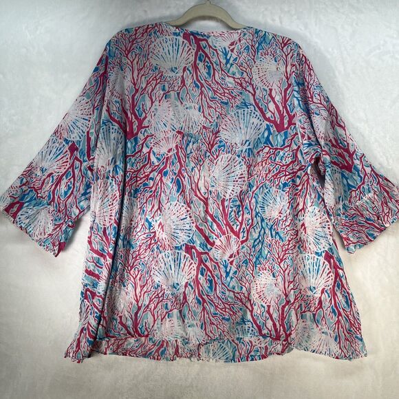 Casey Key Top Womens Plus Size 2X Crochet Ruffle 3/4 Sleeve Sheer Tunic Beachy - Picture 9 of 9